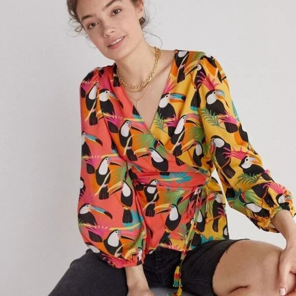 Farm Rio Toucan Wrap Blouse Size Small - Picture 1 of 5